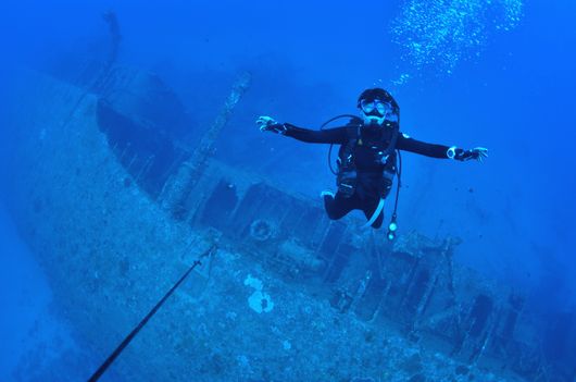 アメリカの駆逐艦「エモンズ」とダイバー