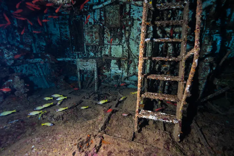 与論島「沈船あまみ」の内部 ②・海上保安庁の巡視船